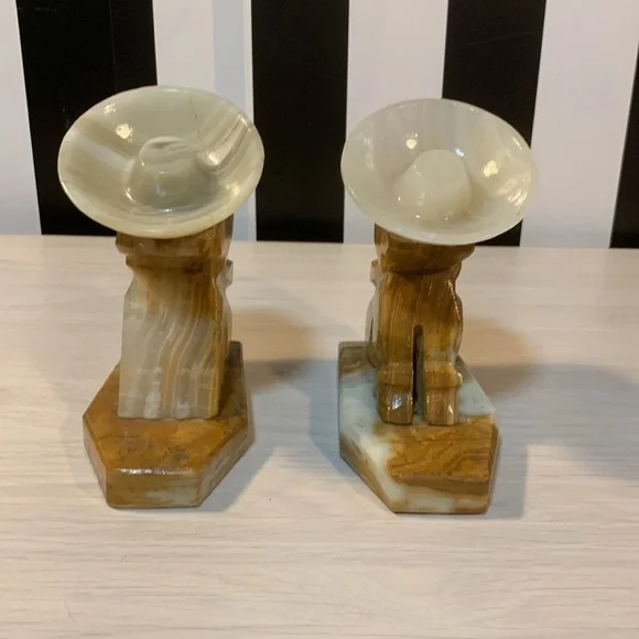 Solid Carved Stone/Rock Sleeping Man in Sombrero Book Ends Vintage Home Decor - Picture 10 of 17